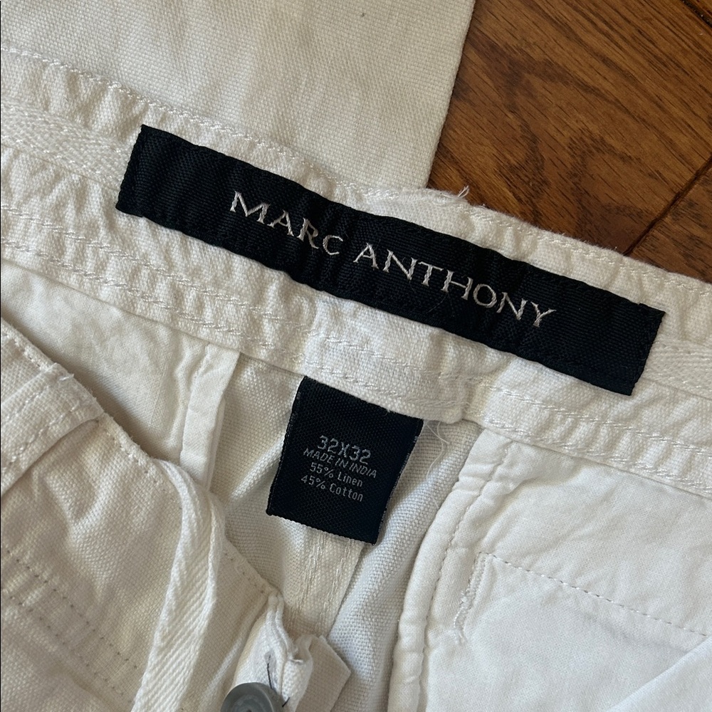 Marc Anthony Cream Linen-Blend Trousers